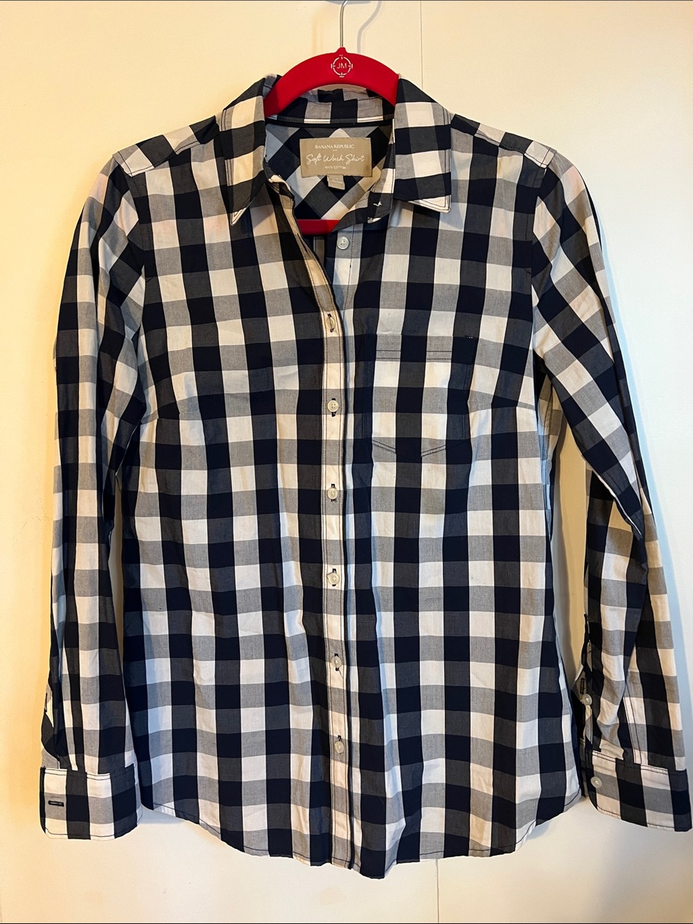 Banana Republic Factory Navy and White Gingham Button-Down Shirt